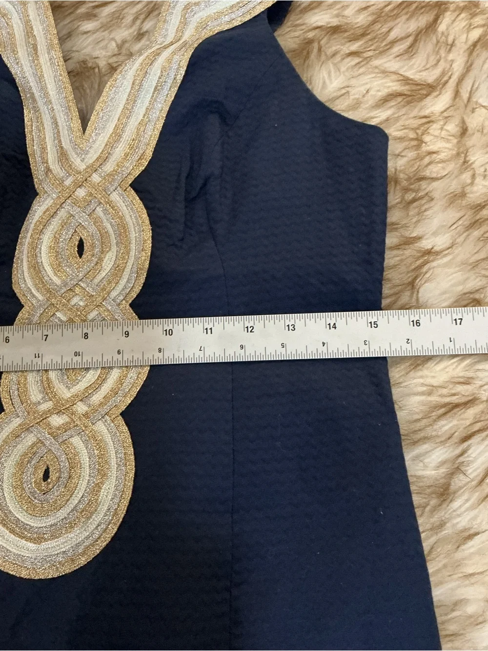Lilly Pulitzer Navy Sleeveless V-Neck Mini Dress with Ivory Embellished Trim